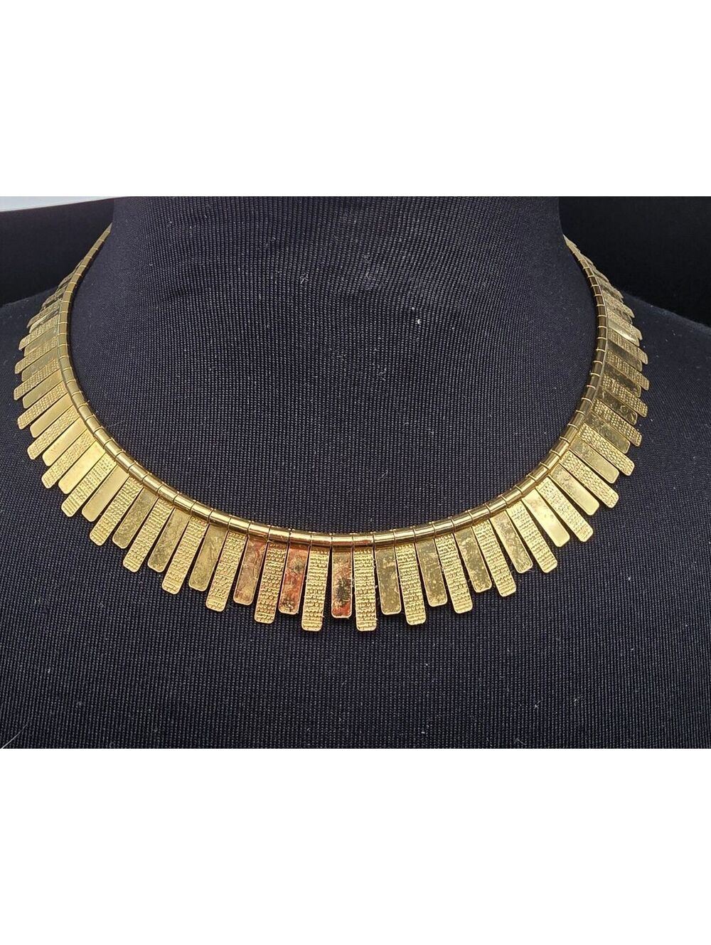 Vintage Cleopatra Fringe Choker Necklace Gold Tone Etruscan Revival Clasp 16"